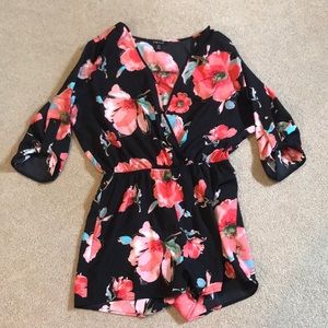 Like New - Black & Pink Floral Romper UK2LA